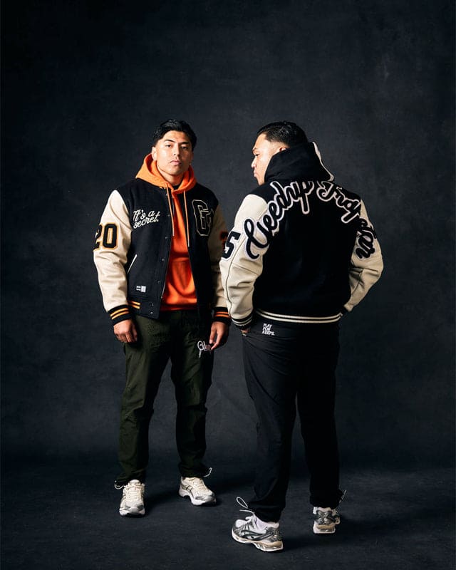 Geedup x Trapstar Letterman Jacket Black/Cream/Orange